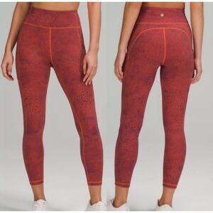 Lululemon High Rise Leggings Wunder Train HR Tight Crackle Orange Red Size 2